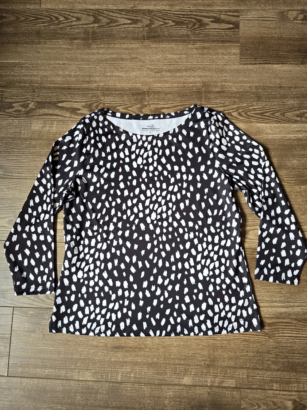 Vineyard Vines Top Womens L Black White Sankaty Boatneck 3/4 Sleeve Coastal Chic